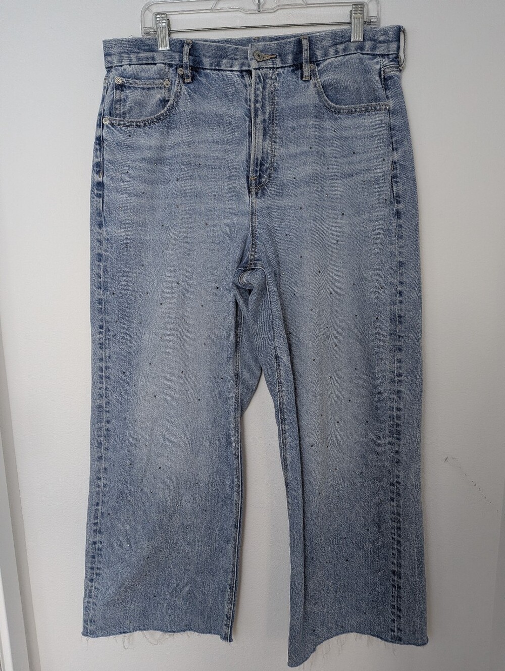American Eagle Embellished curvy Super High-Waisted Baggy Cropped Jean Sz 12 EUC